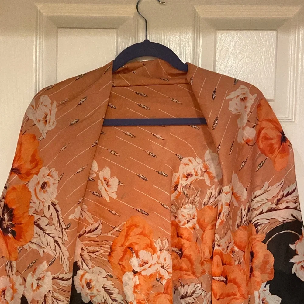 Floral Orange and Black Scarf - Picture 2 of 5